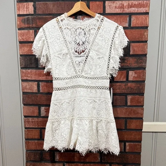 Saylor Shanice Ruffle-Sleeve Back-Cutout Lace Romper - Picture 4 of 16